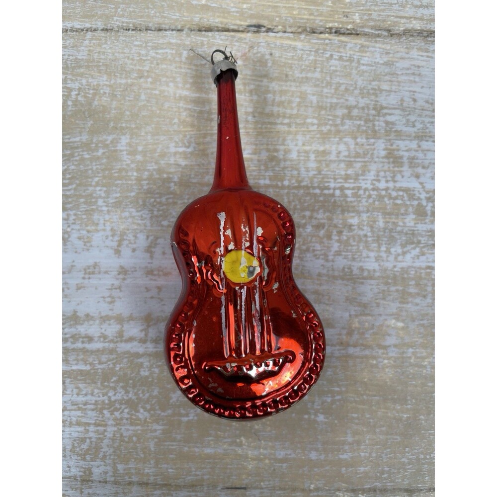 Antique Vintage Blown Glass Red CELLO VIOLA Christmas Ornament West Germany